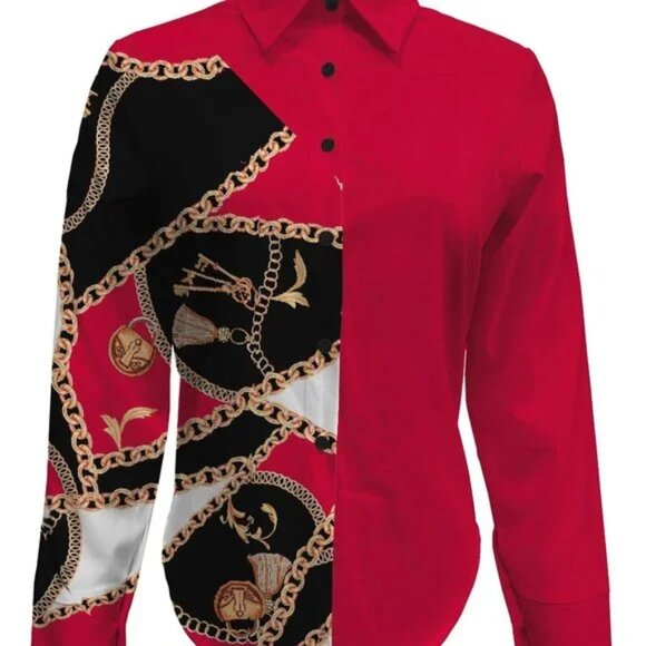 Chic Chain Print Patchwork Blouse - Picture 6 of 7